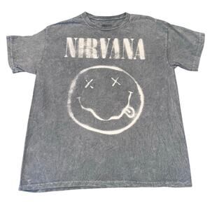 Nirvana Nevermind Dead Smiley Gray Grunge Band Short Sleeve T-Shirt Sz L